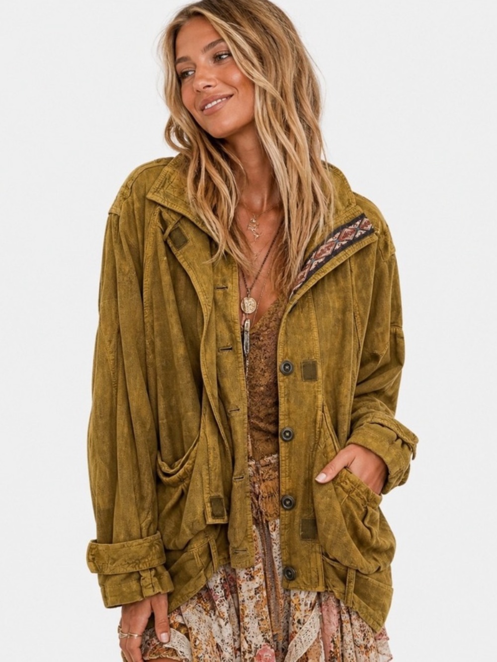 FREE PEOPLE Jayde Safari Bomber Jacket Mustard Linen S Small $168 NWOT